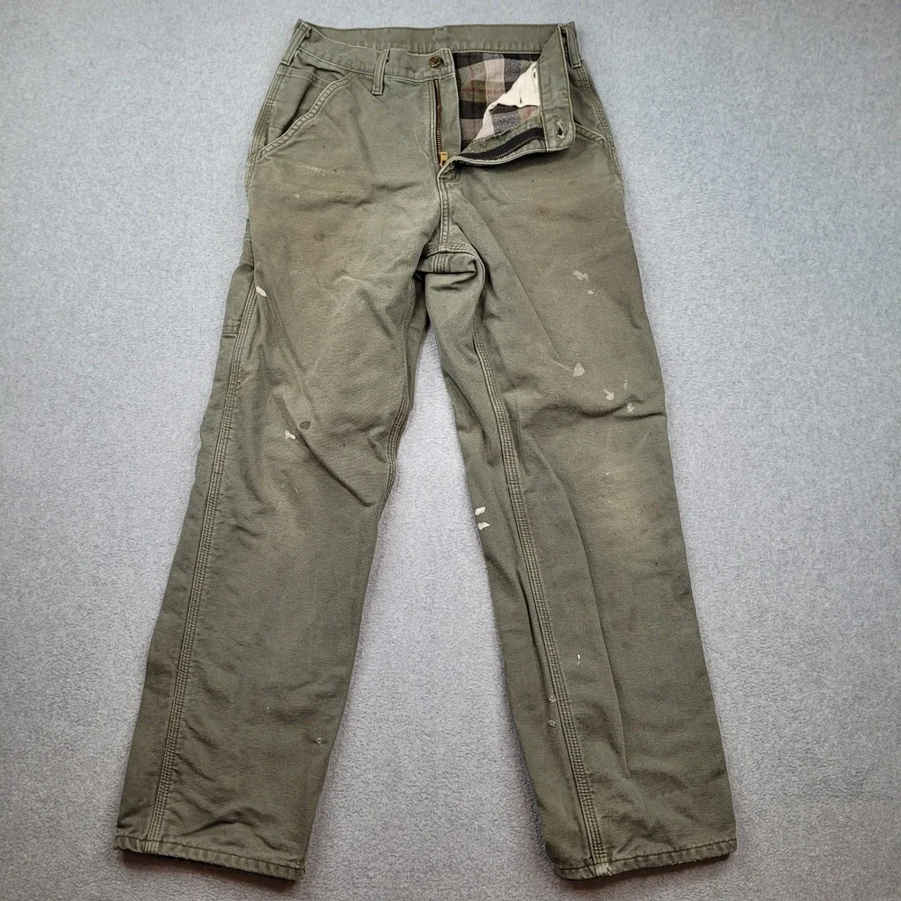 Carhartt Flannel Lined Carpenter Pants Mens 30x32 Moss Green B111 MOS Workwear